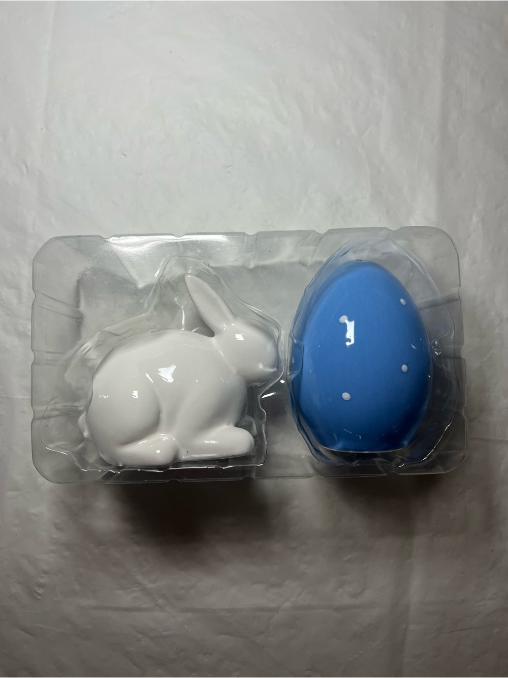 Easter Ceramic White Bunny Blue Egg Salt & Pepper Shaker Set